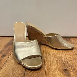 Veronica Beard Gold Cork Wedge Sandals